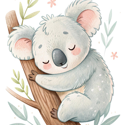 koala bear sitting on a branch fabric panel