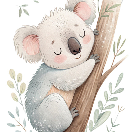 koala bear sitting on a branch fabric panel