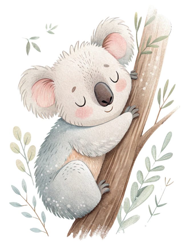 koala bear sitting on a branch fabric panel