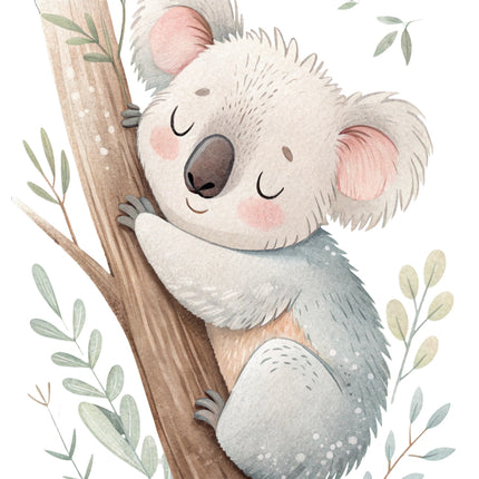 baby koala bear sitting on a branch quilt panel