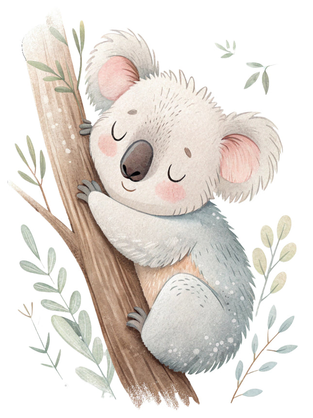 baby koala bear sitting on a branch quilt panel
