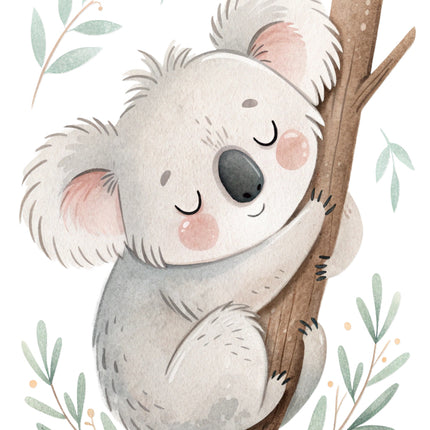 koala bear sitting on a branch fabric panel