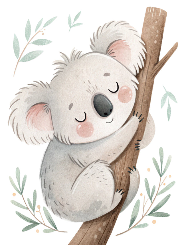 koala bear sitting on a branch fabric panel