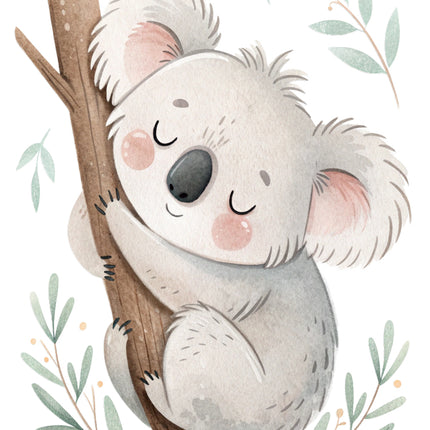 baby koala bear sitting on a branch fabric panel