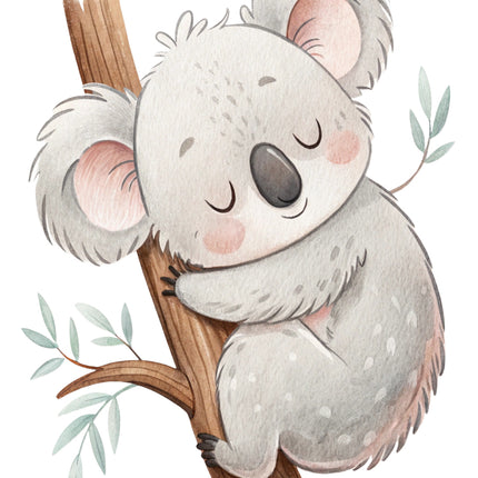 koala bear sitting on a branch fabric panel