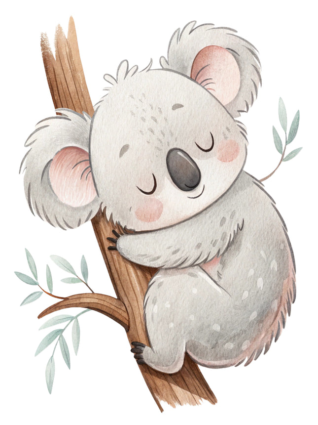 koala bear sitting on a branch fabric panel