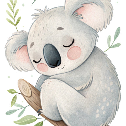 baby koala bear sitting on a branch fabric panel