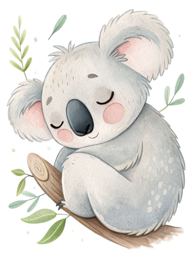 baby koala bear sitting on a branch fabric panel