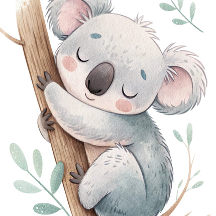 baby koala bear sitting on a branch fabric panel