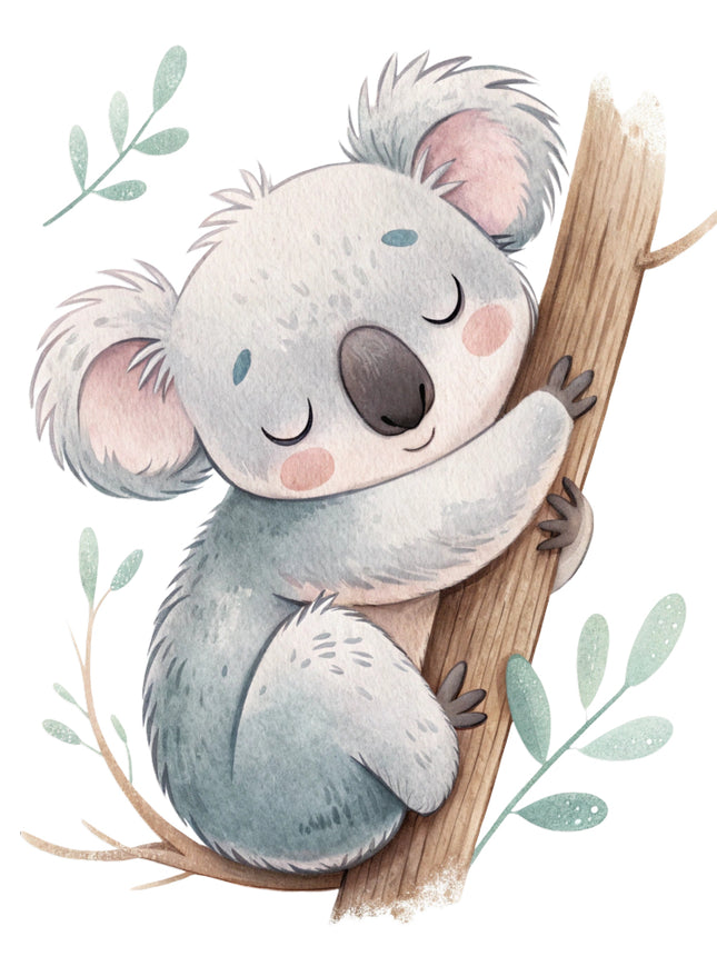baby koala bear sitting on a branch fabric panel