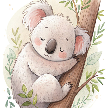 koala bear baby sitting on a branch fabric panel