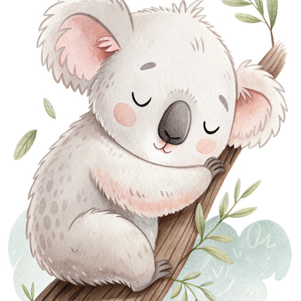 koala bear sitting on a branch fabric panel