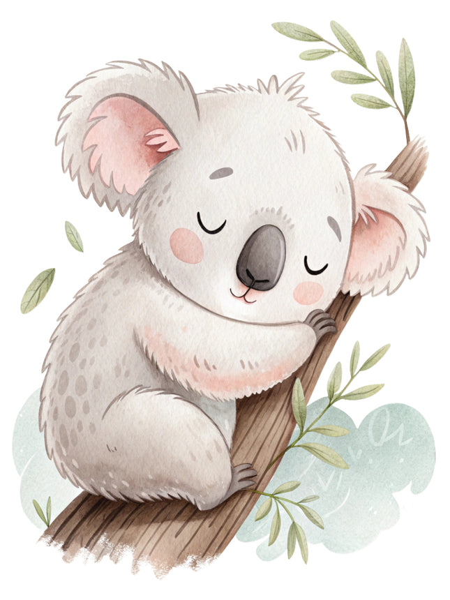 koala bear sitting on a branch fabric panel