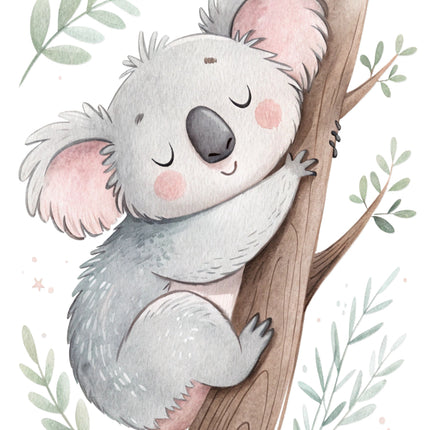 koala bear sitting on a branch fabric panel