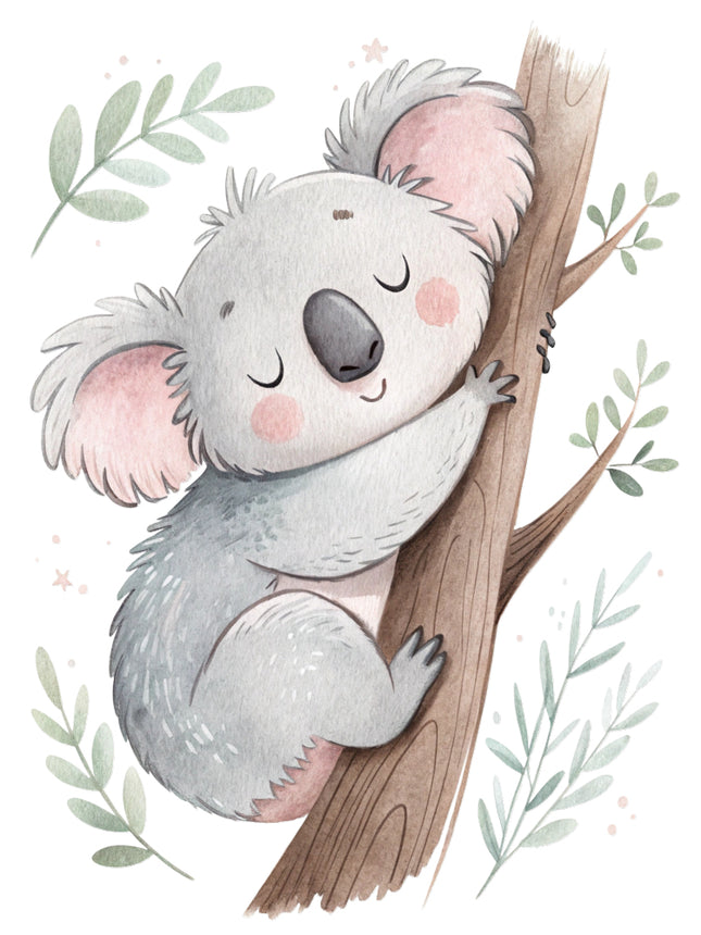 koala bear sitting on a branch fabric panel