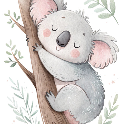 baby koala bear sitting on a branch fabric panel
