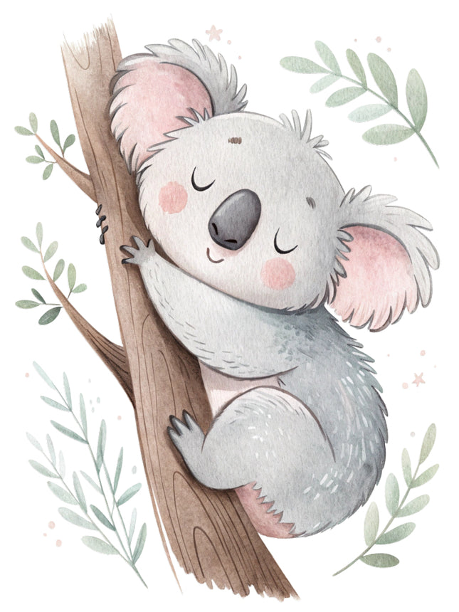 baby koala bear sitting on a branch fabric panel