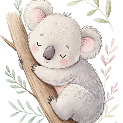 koala bear sitting on a branch fabric panel