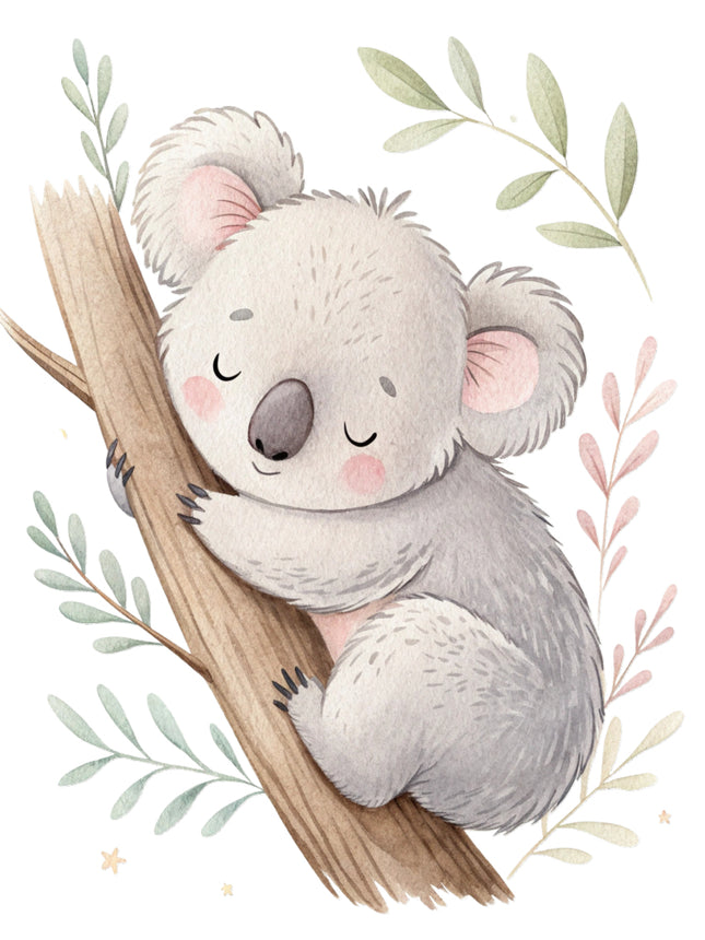koala bear sitting on a branch fabric panel