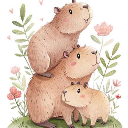 capybaras stacked on each other with flowers quilt block