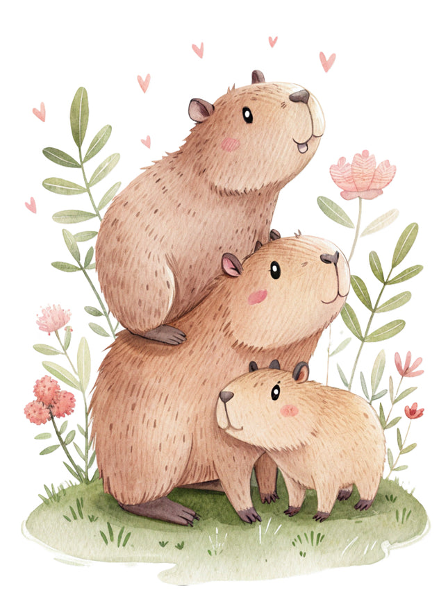 capybaras stacked on each other with flowers quilt block