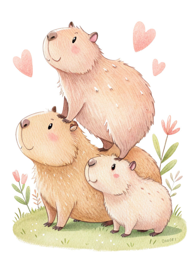 capybaras stacked on each other with flowers quilt block