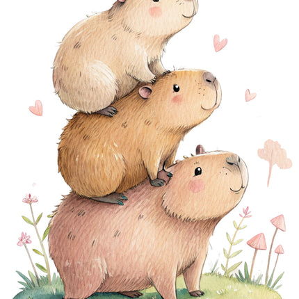 capybaras stacked on each other with flowers quilt block