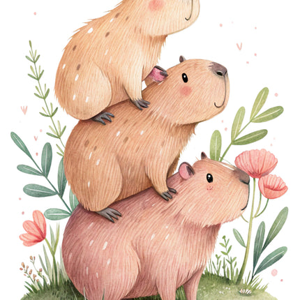 capybaras stacked on each other with flowers quilt block