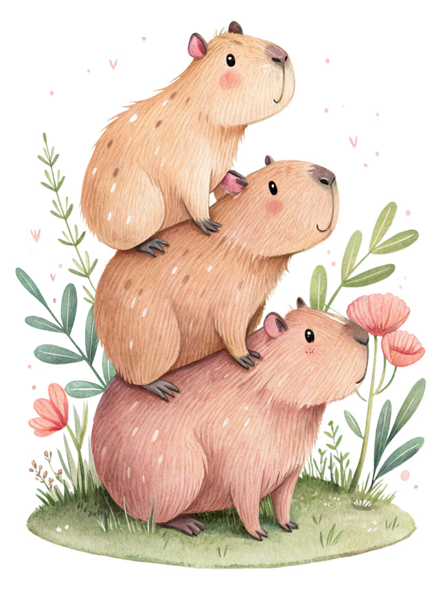 capybaras stacked on each other with flowers quilt block