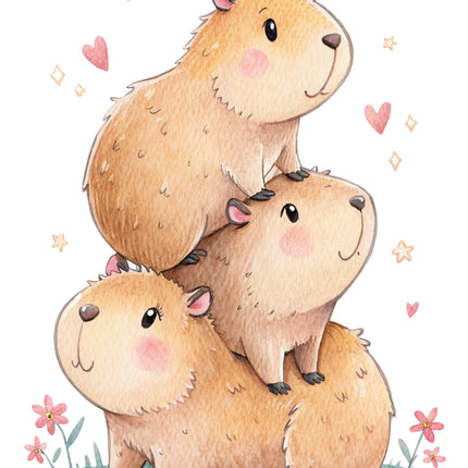 capybaras stacked on each other with flowers quilt block