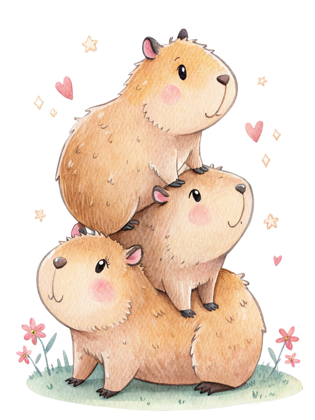 capybaras stacked on each other with flowers quilt block