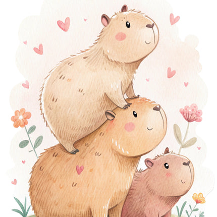 capybaras stacked on each other with flowers quilt block