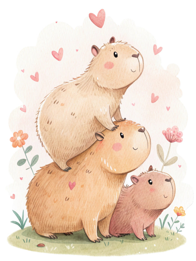 capybaras stacked on each other with flowers quilt block
