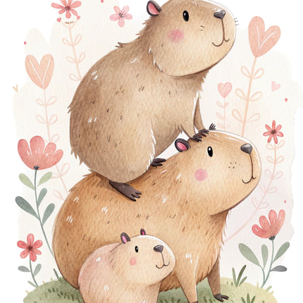 capybaras stacked on each other with flowers quilt block