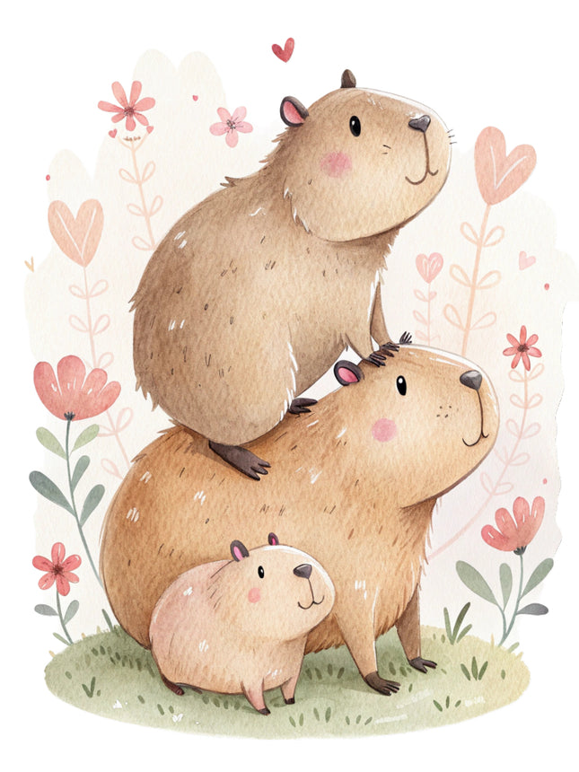 capybaras stacked on each other with flowers quilt block