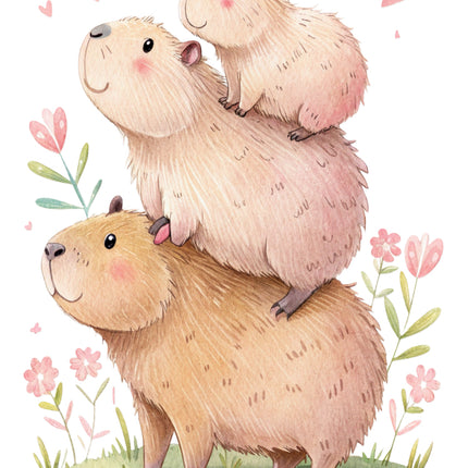 capybaras stacked on each other with flowers quilt block