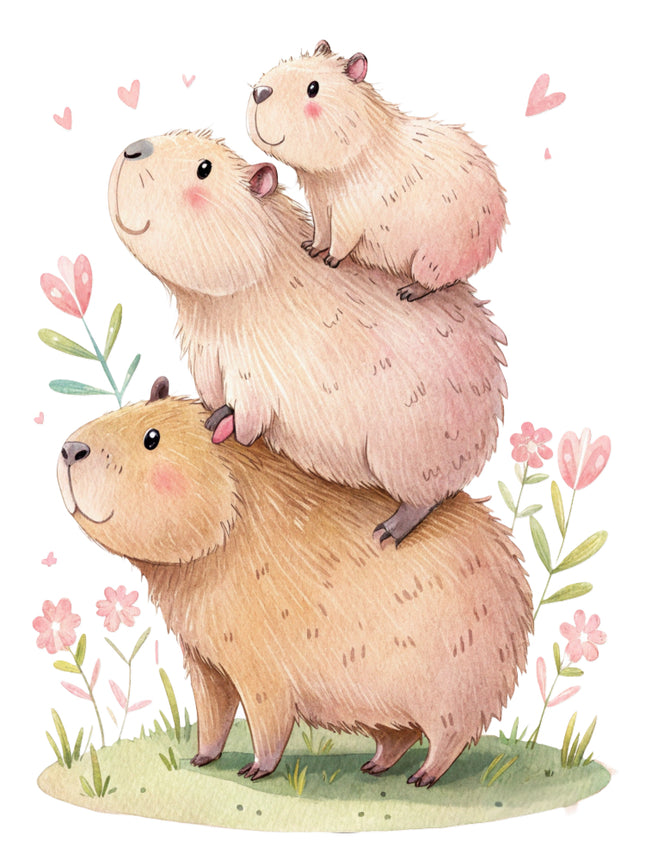 capybaras stacked on each other with flowers quilt block