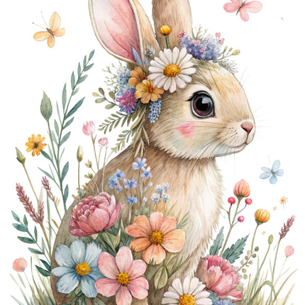 boho floral rabbit fabric panel