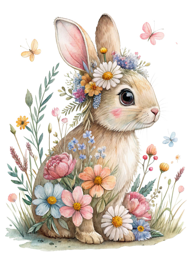 boho floral rabbit fabric panel