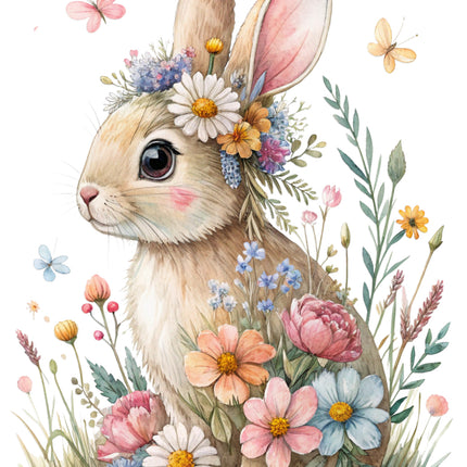 boho floral rabbit fabric panel