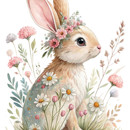 boho floral rabbit fabric panel