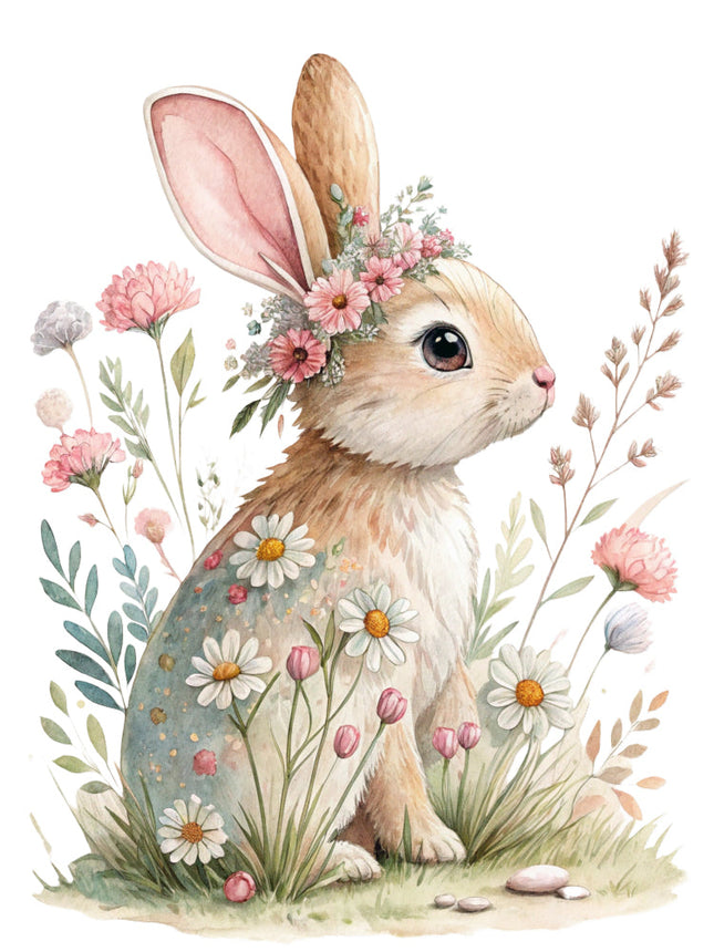 boho floral rabbit fabric panel