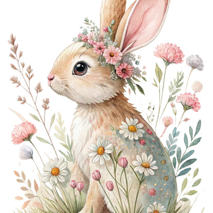 boho floral rabbit fabric panel