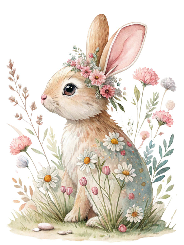 boho floral rabbit fabric panel