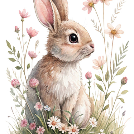 boho floral rabbit fabric panel