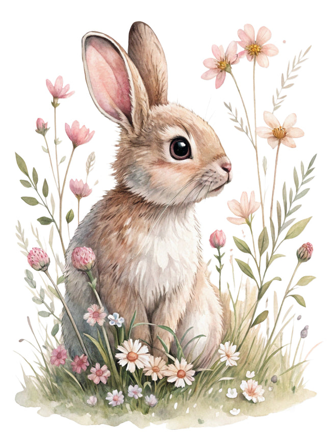 boho floral rabbit fabric panel