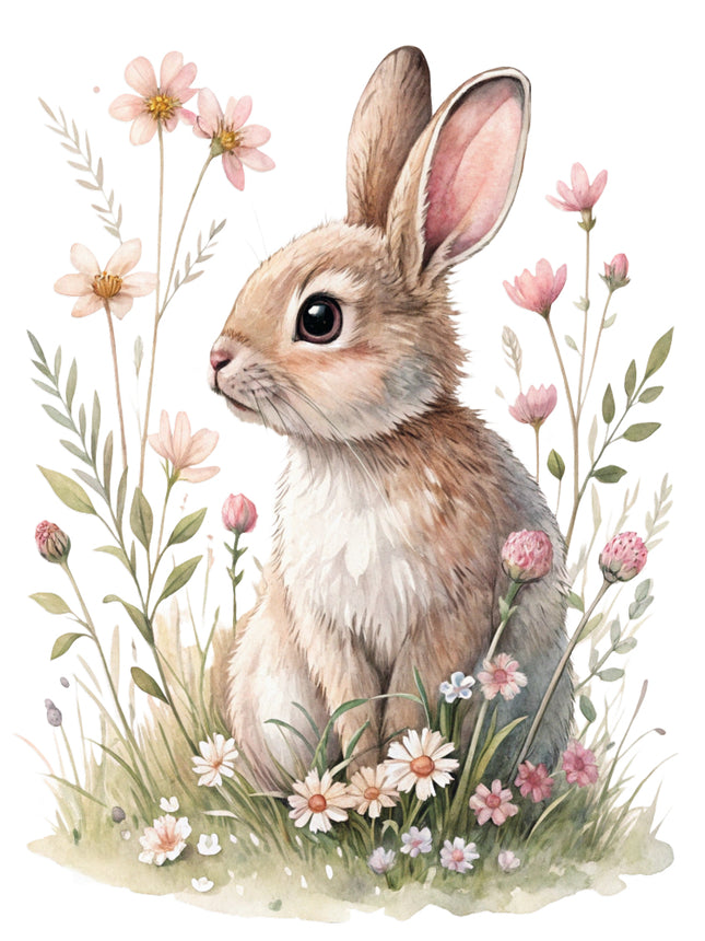 boho floral rabbit fabric panel