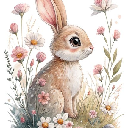 boho floral rabbit fabric panel