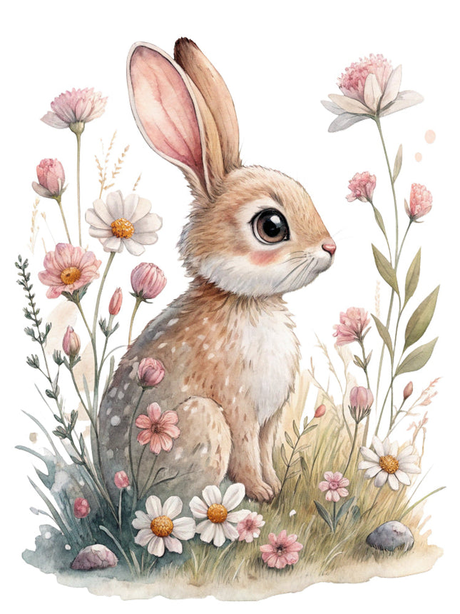 boho floral rabbit fabric panel