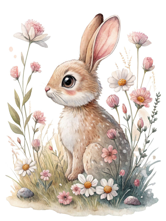 boho floral rabbit fabric panel